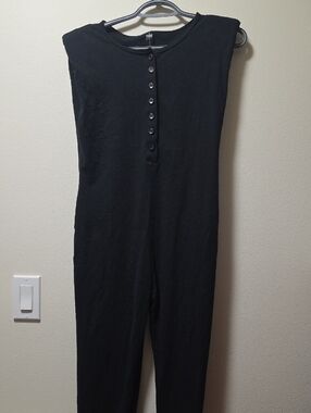 Black Sleeveless Henley Jumpsuit